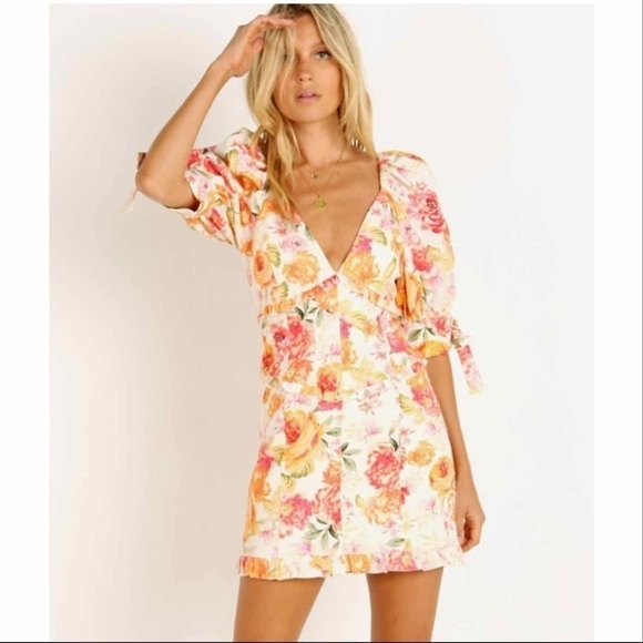 For Love and Lemons Julep Floral Linen Mini Dress Size Medium - Picture 6 of 14